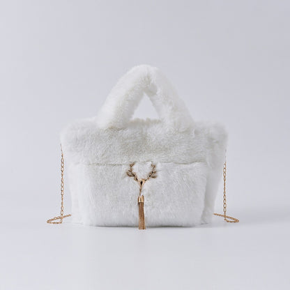 Faux Rabbit Fur Plush Handbag — Large Capacity Shoulder & Crossbody | Women