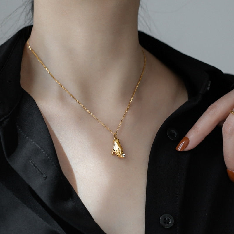 18K Gold Plated Lady Hand Zircon Choker Necklace — 316L Steel | Women & Girls