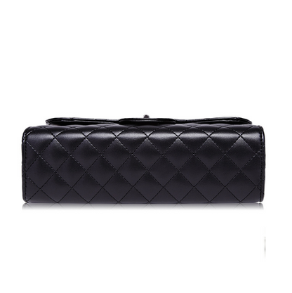 Women's Chain Strap Leather Shoulder Bag — Crossbody Messenger | Black