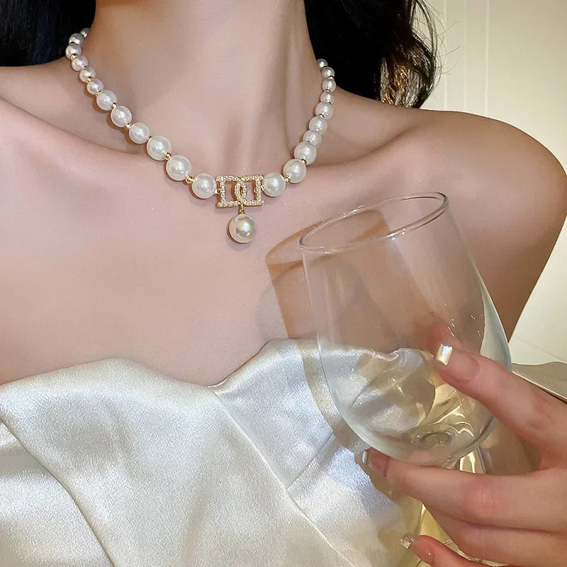 Elegant Pearl Bead Necklace - Luxury Collarbone Chain for Women & Brides