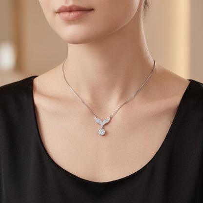 925 Sterling Silver Mermaid Tail Pendant Necklace With Round Moissanite Drop For Women