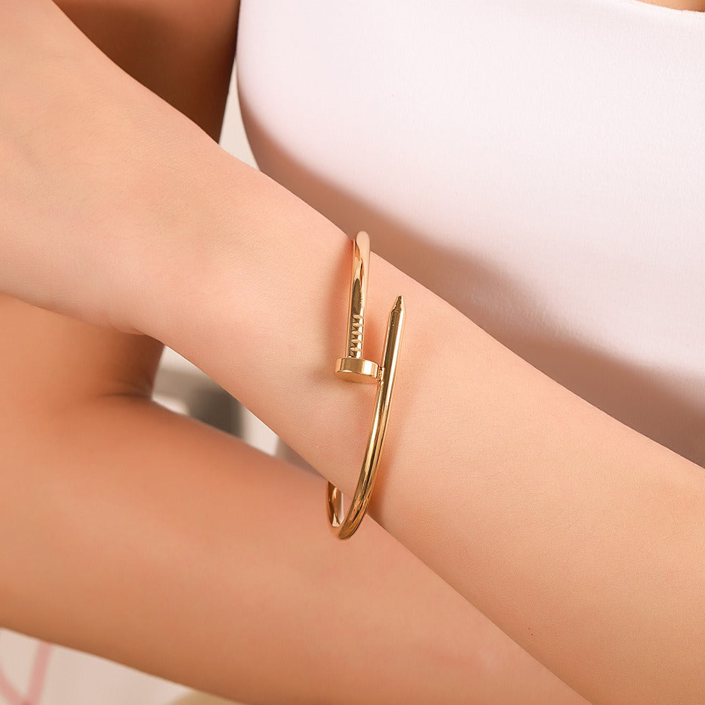Titanium Steel Rivet Bracelet — INS Style Open Cuff | Unisex