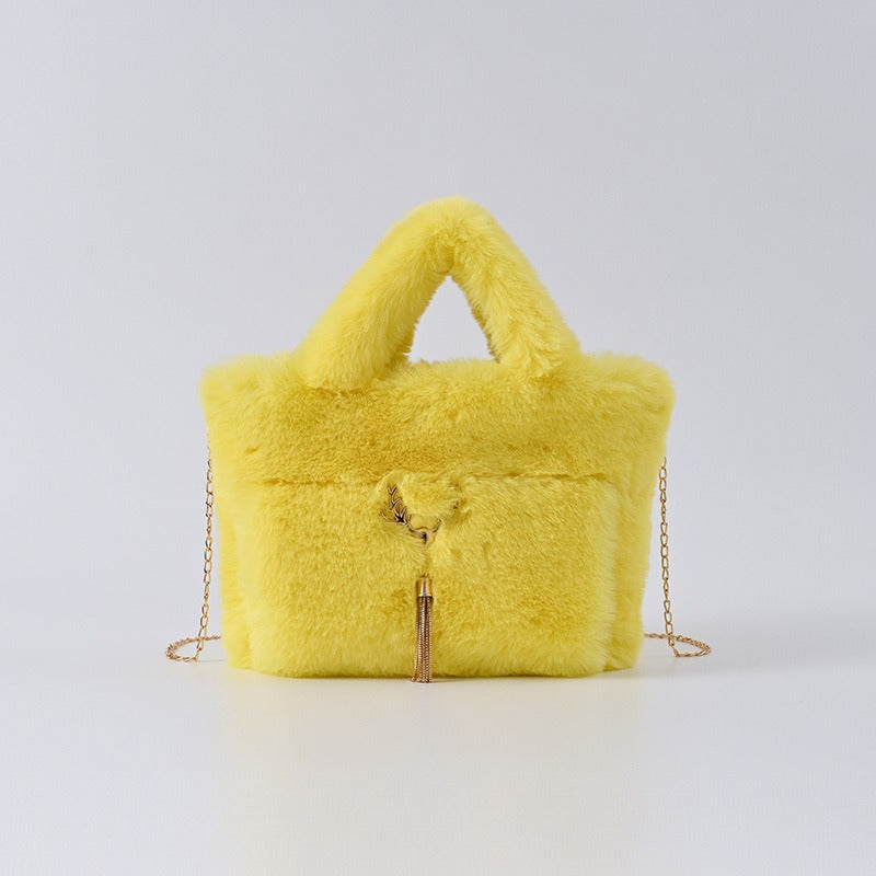 Faux Rabbit Fur Plush Handbag — Large Capacity Shoulder & Crossbody | Women