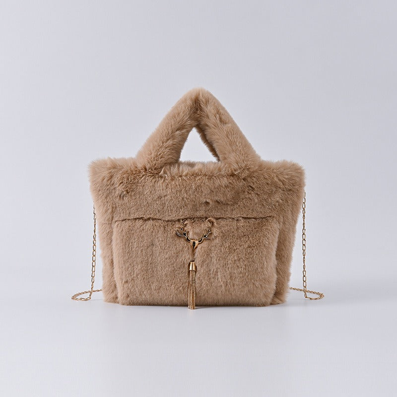 Faux Rabbit Fur Plush Handbag — Large Capacity Shoulder & Crossbody | Women