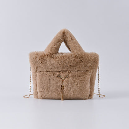 Faux Rabbit Fur Plush Handbag — Large Capacity Shoulder & Crossbody | Women
