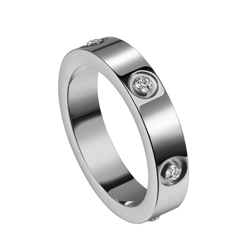Zircon Inlaid Titanium Steel Ring — Geometric Diamond-Look | Women