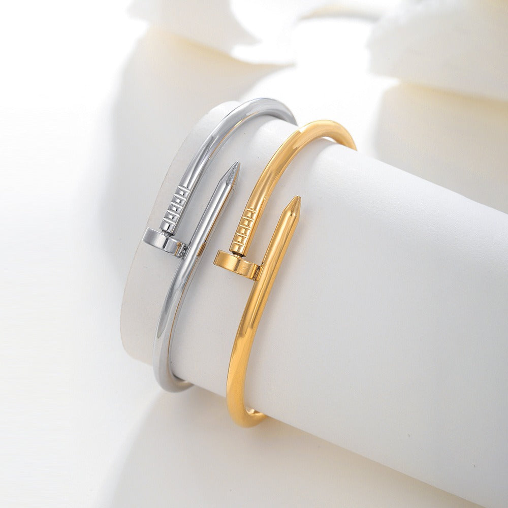 Titanium Steel Rivet Bracelet — INS Style Open Cuff | Unisex