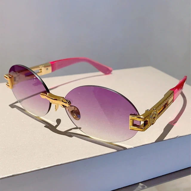 Frameless Oval Sunglasses — Anti-Purple Light Gold Frame | Women