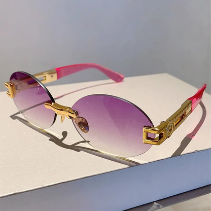 Frameless Oval Sunglasses — Anti-Purple Light Gold Frame | Women