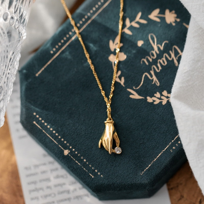 18K Gold Plated Lady Hand Zircon Choker Necklace — 316L Steel | Women & Girls