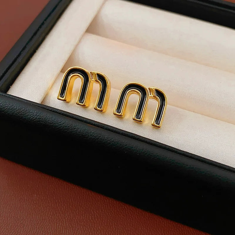 Zircon Drop Oil M Letter Ear Buckle Female Design High-grade Sense Stud Earrings for Women Fashion Light Luxury Jewelry Gifts