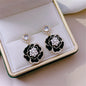 Fashion Natural Elegant Pearl White Black Camellia Stud Earrings Ladies Temperament Trendy Retro Earring Exquisite Birthday Gift