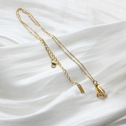 18K Gold Plated Lady Hand Zircon Choker Necklace — 316L Steel | Women & Girls