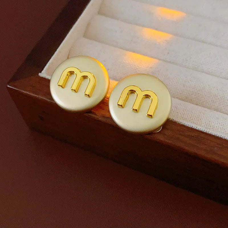 Zircon Drop Oil M Letter Ear Buckle Female Design High-grade Sense Stud Earrings for Women Fashion Light Luxury Jewelry Gifts