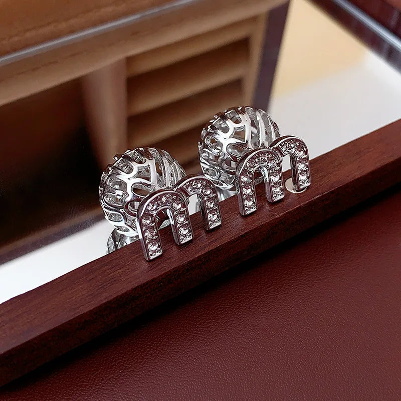 Zircon Drop Oil M Letter Ear Buckle Female Design High-grade Sense Stud Earrings for Women Fashion Light Luxury Jewelry Gifts