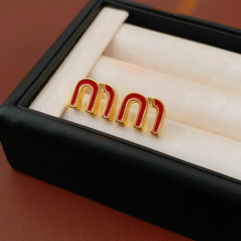 Zircon Drop Oil M Letter Ear Buckle Female Design High-grade Sense Stud Earrings for Women Fashion Light Luxury Jewelry Gifts