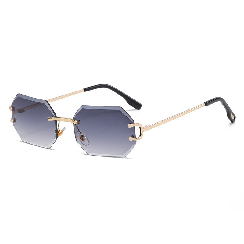 Rimless Octagon Sunglasses — Gold Metal UV400 Polygon Frame | Unisex