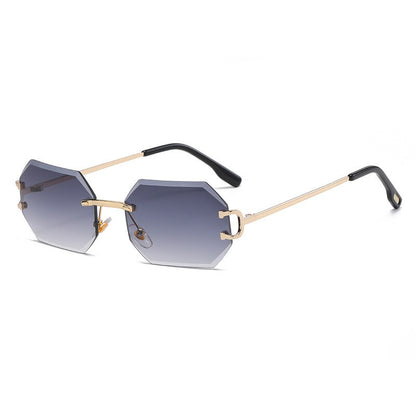 Rimless Octagon Sunglasses — Gold Metal UV400 Polygon Frame | Unisex