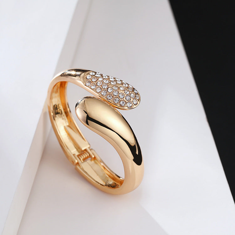 Statement Alloy Cuff Bangle — Open Gold Tone Bracelet | Women