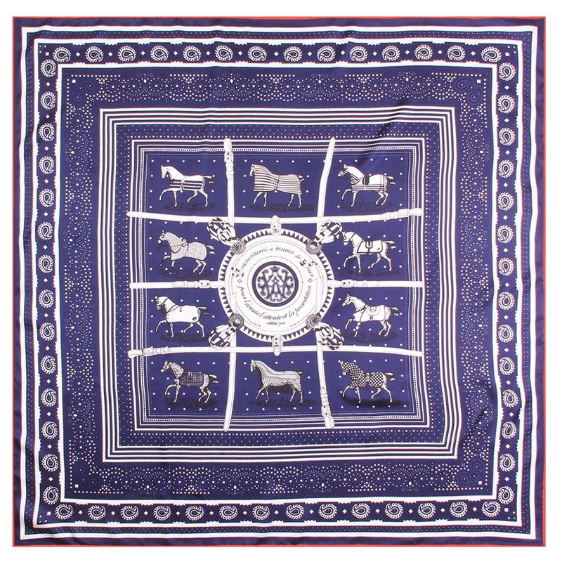 Handmade Curled Edge Twill Silk Square Scarf — Checkered Print Shawl & Headband | Women
