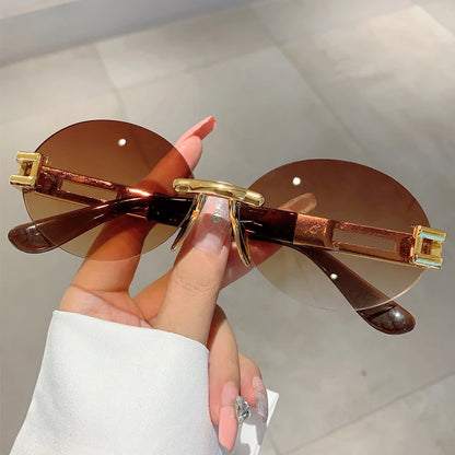 Frameless Oval Sunglasses — Anti-Purple Light Gold Frame | Women