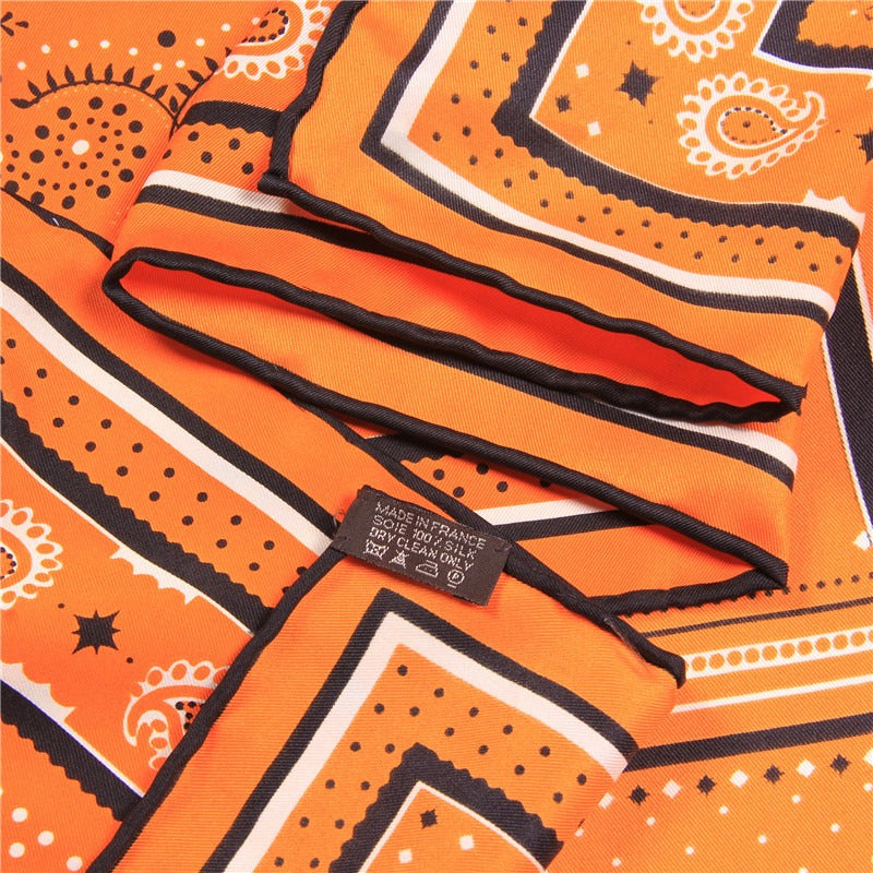Handmade Curled Edge Twill Silk Square Scarf — Checkered Print Shawl & Headband | Women