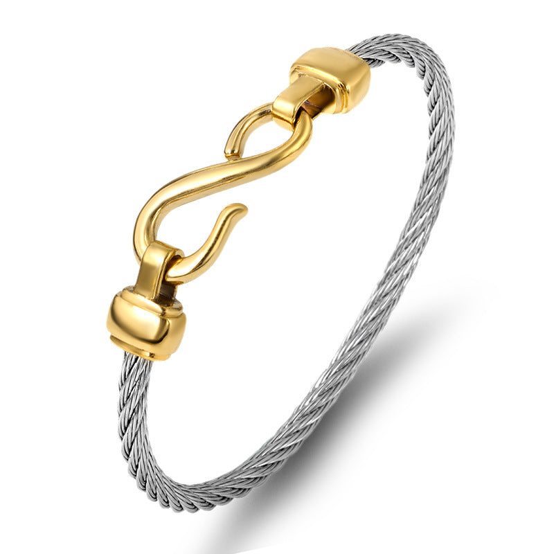 Open Titanium Steel Bracelet — Figure-8 Fishhook Cuff | Unisex