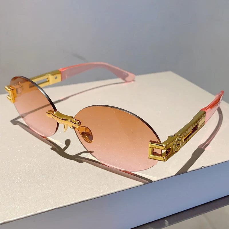 Frameless Oval Sunglasses — Anti-Purple Light Gold Frame | Women