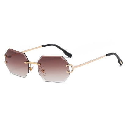 Rimless Octagon Sunglasses — Gold Metal UV400 Polygon Frame | Unisex