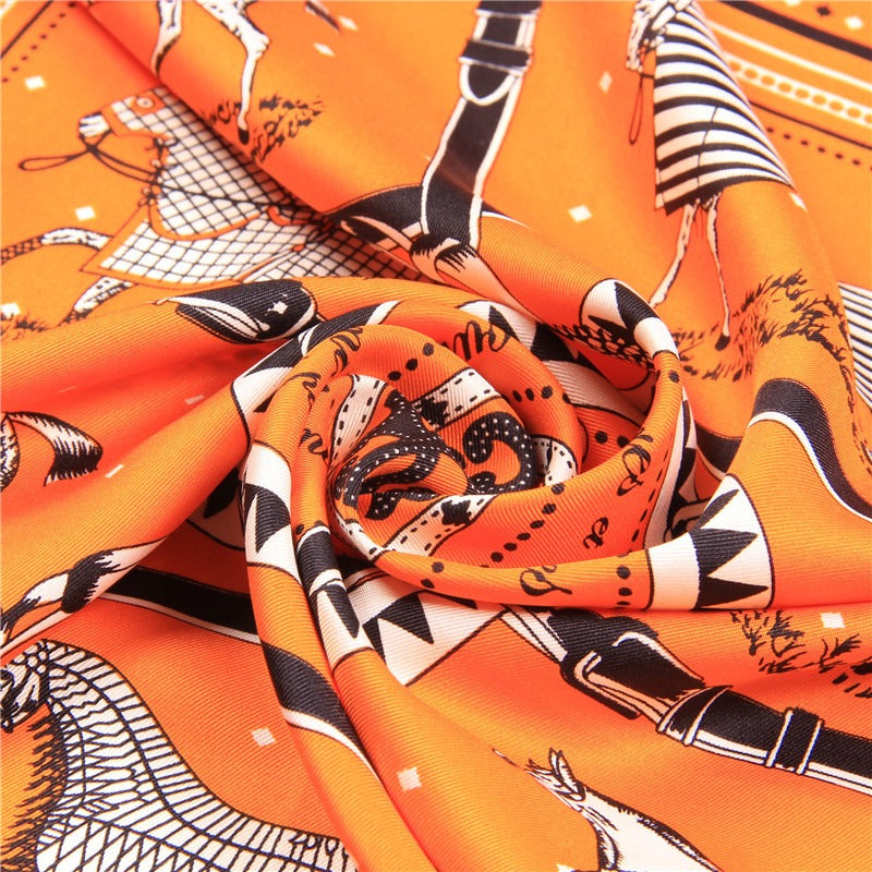 Handmade Curled Edge Twill Silk Square Scarf — Checkered Print Shawl & Headband | Women