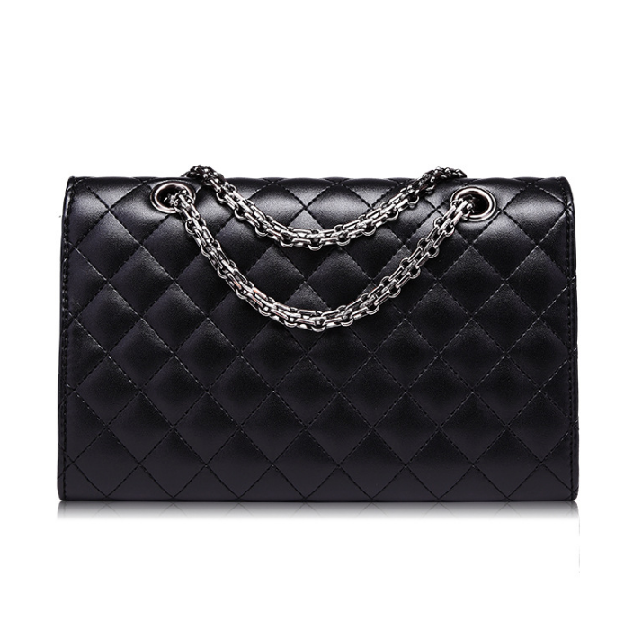 Women's Chain Strap Leather Shoulder Bag — Crossbody Messenger | Black