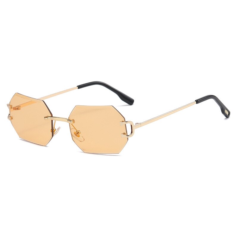 Rimless Octagon Sunglasses — Gold Metal UV400 Polygon Frame | Unisex