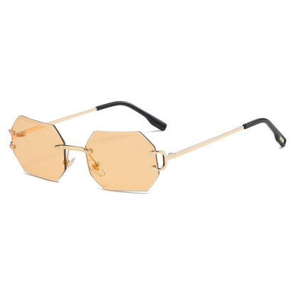 Rimless Octagon Sunglasses — Gold Metal UV400 Polygon Frame | Unisex