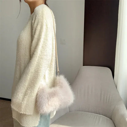 Plush Faux Fur Box Bag — Fluffy Shoulder, Crossbody & Clutch | Women