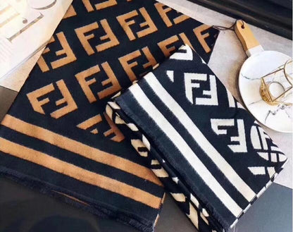 Letters Print Cotton Twill Scarf — Thick Warm Shawl | Women