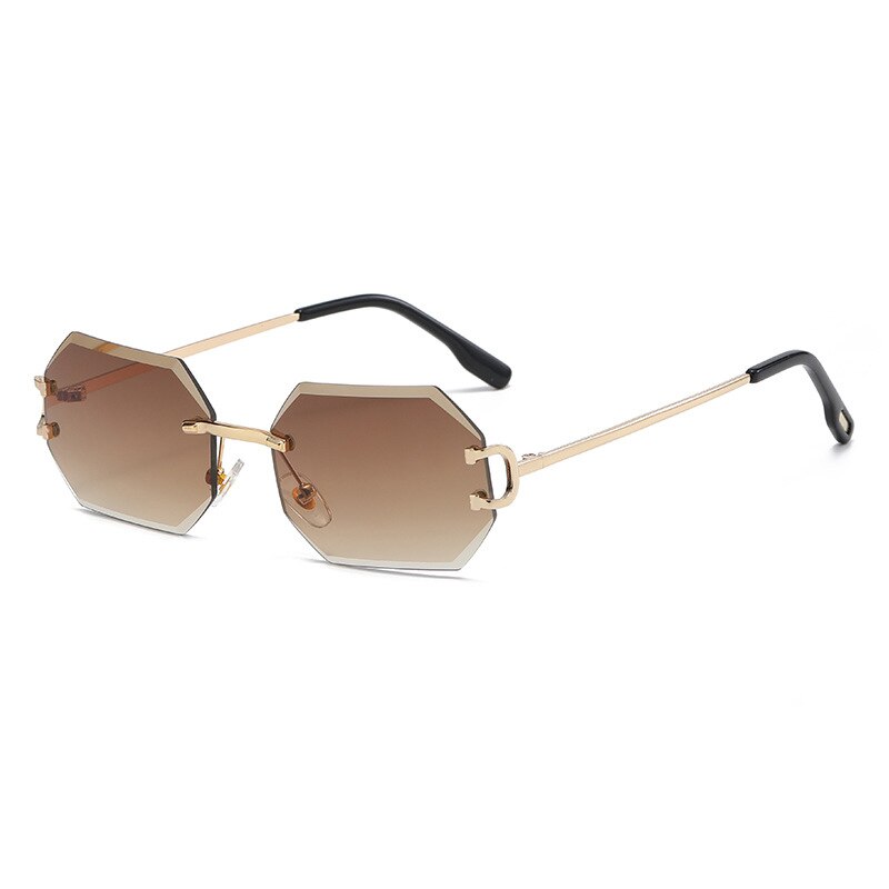 Rimless Octagon Sunglasses — Gold Metal UV400 Polygon Frame | Unisex