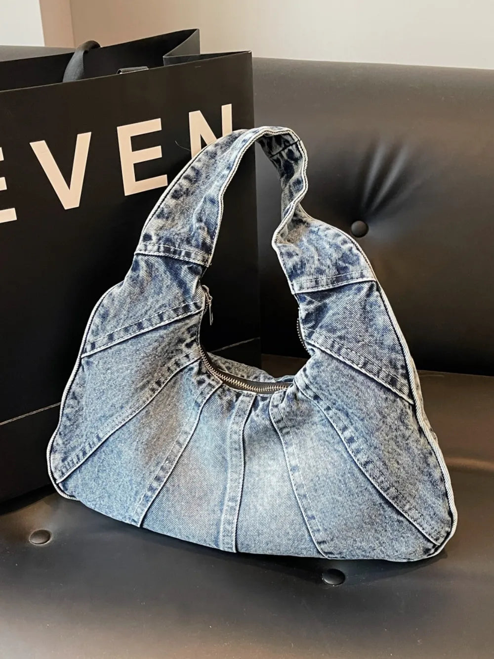 Crescent Shaped Denim Shoulder Bag — Half Moon Casual Crossbody | Women