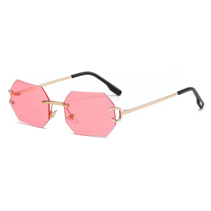 Rimless Octagon Sunglasses — Gold Metal UV400 Polygon Frame | Unisex