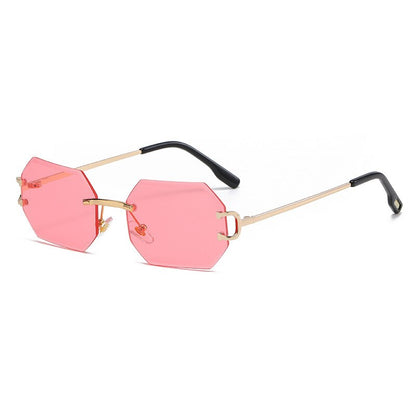Rimless Octagon Sunglasses — Gold Metal UV400 Polygon Frame | Unisex