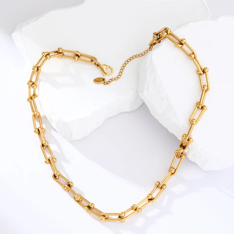 Exaggerated Gold Thick Chain Necklace — 316L Stainless Steel Waterproof | Women