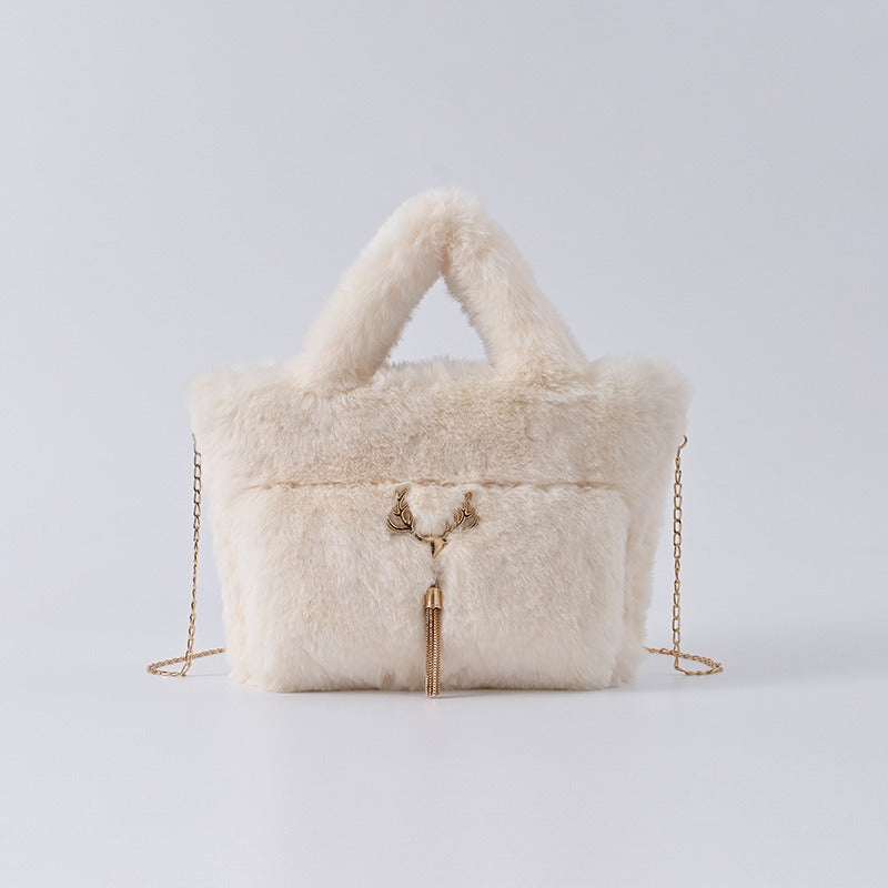 Faux Rabbit Fur Plush Handbag — Large Capacity Shoulder & Crossbody | Women