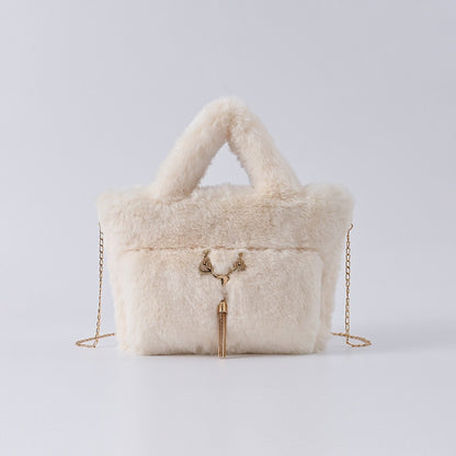 Faux Rabbit Fur Plush Handbag — Large Capacity Shoulder & Crossbody | Women