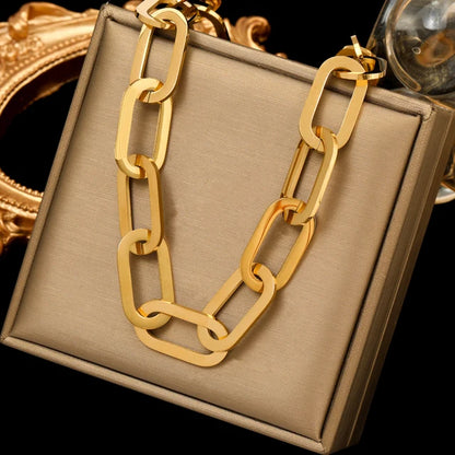 Exaggerated Gold Thick Chain Necklace — 316L Stainless Steel Waterproof | Women