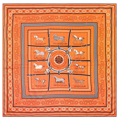 Handmade Curled Edge Twill Silk Square Scarf — Checkered Print Shawl & Headband | Women