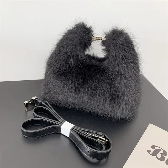 Plush Faux Fur Box Bag — Fluffy Shoulder, Crossbody & Clutch | Women