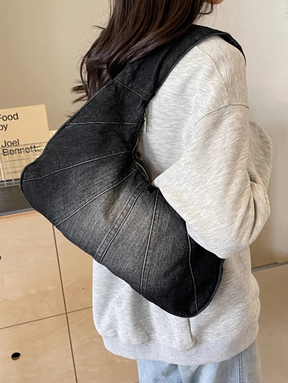 Crescent Shaped Denim Shoulder Bag — Half Moon Casual Crossbody | Women