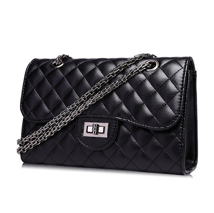 Women's Chain Strap Leather Shoulder Bag — Crossbody Messenger | Black