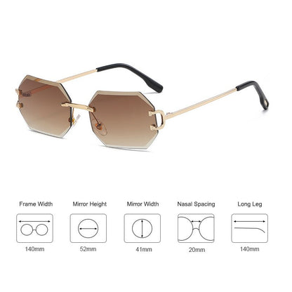 Rimless Octagon Sunglasses — Gold Metal UV400 Polygon Frame | Unisex