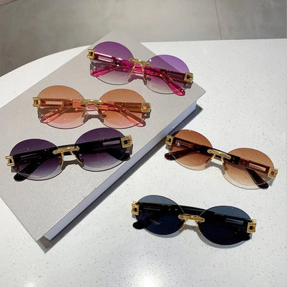 Frameless Oval Sunglasses — Anti-Purple Light Gold Frame | Women