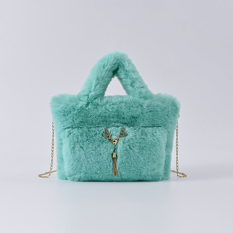 Faux Rabbit Fur Plush Handbag — Large Capacity Shoulder & Crossbody | Women